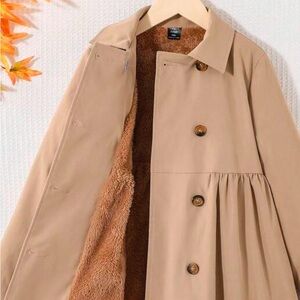 SHEIN Taupe Trench Coat with Classic Collar and Pleated Detail